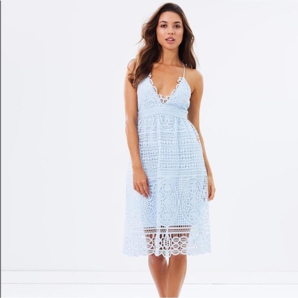 Bardot Revolve “Versailles” Lace Midi Dress – Light Blue (Size 6) - NWOT